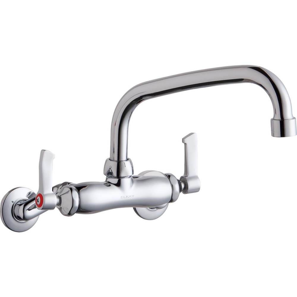 Neenan Company ShowroomElkayFoodservice 3-8'' Adjustable Centers Wall Mount Faucet w/8'' Tube Spout 2'' Lever Handles 2in Inlet Chrome