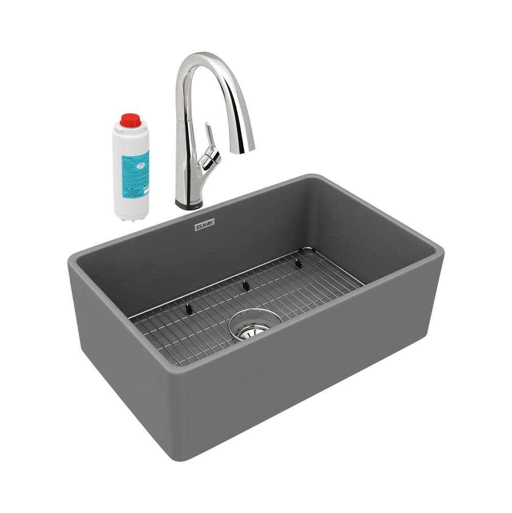 Neenan Company ShowroomElkayFireclay 30'' x 19-15/16'' x 9-1/8'', Single Bowl Farmhouse Sink Kit with Filtered Faucet, Matte Gray