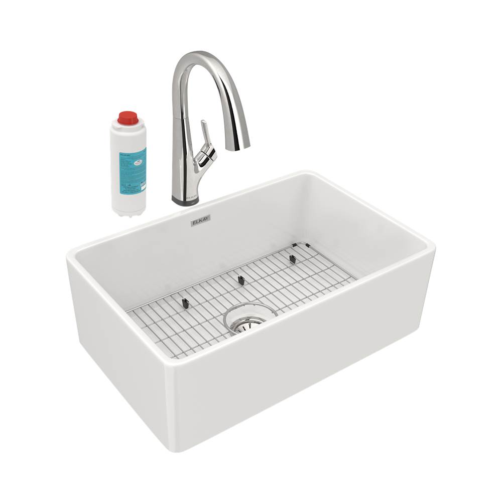 Neenan Company ShowroomElkayFireclay 30'' x 19-15/16'' x 9-1/8'', Single Bowl Farmhouse Sink Kit with Filtered Faucet, White