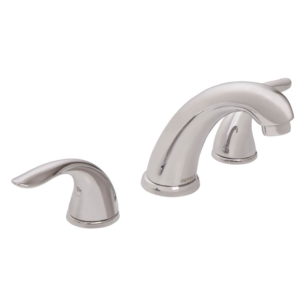 Neenan Company ShowroomGerber PlumbingViper 2H Widespread Lavatory Faucet w/ Metal Touch Down Drain 1.2gpm Brushed Nickel