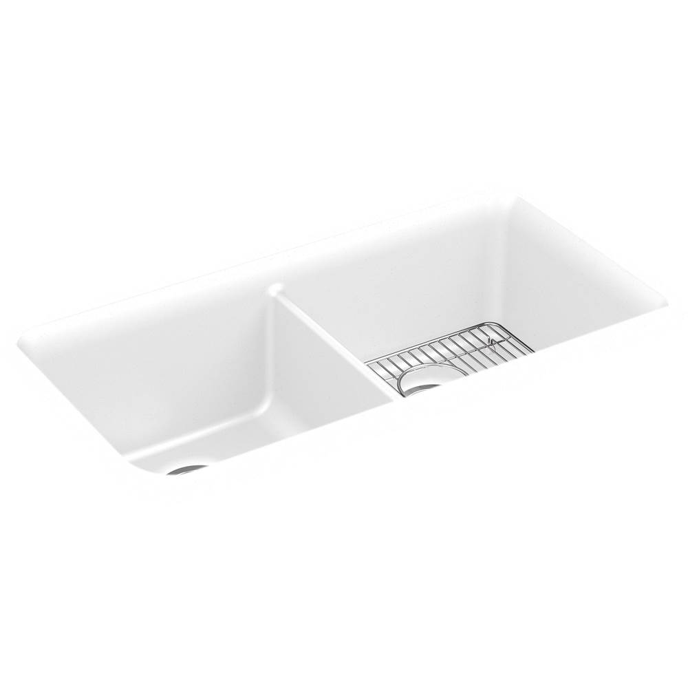 Neenan Company ShowroomKohlerCairn® 33-1/2'' x 18-5/16'' x 10-1/8'' Neoroc® undermount double-equal kitchen sink with rack