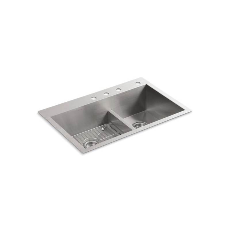 Neenan Company ShowroomKohlerVault™ 33'' x 22'' x 9-5/16'' Smart Divide® top-mount/undermount large/medium double-bowl kitchen sink with 4 faucet holes