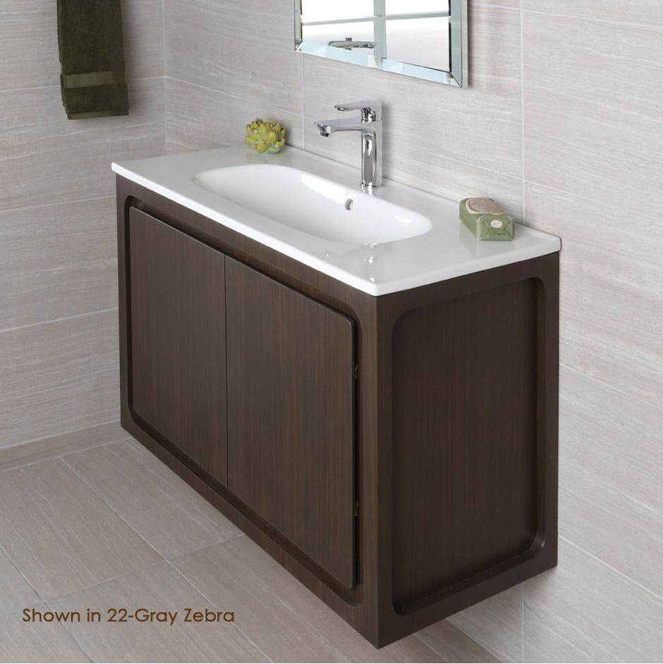 Neenan Company ShowroomLacavaWall-mount under-counter vanity with two doors routed for finger pulls. W:31 1/2'', D: 17 5/8'', H: 22''.