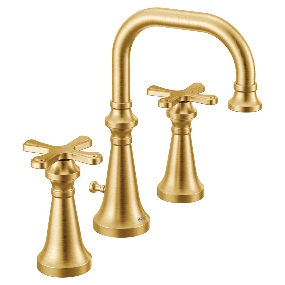 Neenan Company ShowroomMoenColinet Traditional Two-Handle Widespread High-Arc Bathroom Faucet with Cross Handles, Valve Required, in Brushed Gold