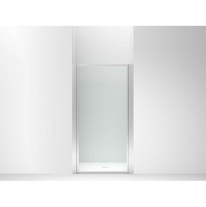 Neenan Company ShowroomSterling PlumbingStandard pivot shower door, 64'' H x 32-3/4''–34-1/4'' W, with 1/8''-thick Rain textured glass