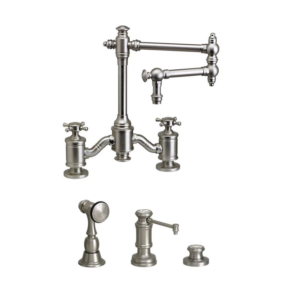 Neenan Company ShowroomWaterstoneWaterstone Towson Bridge Faucet - 12'' Articulated Spout - Cross Handles - 3pc. Suite